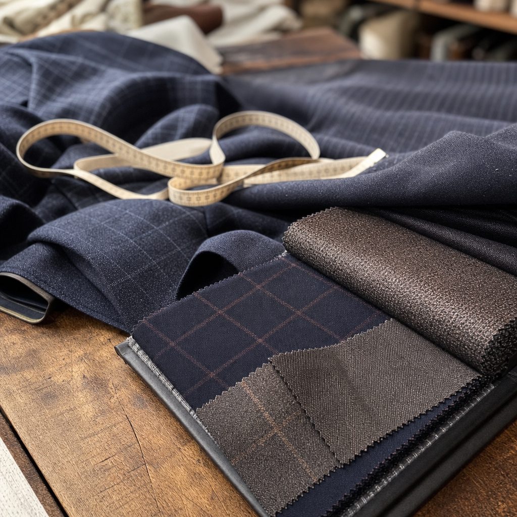 Tailoring tools and fabric at Atelier Saluzzo